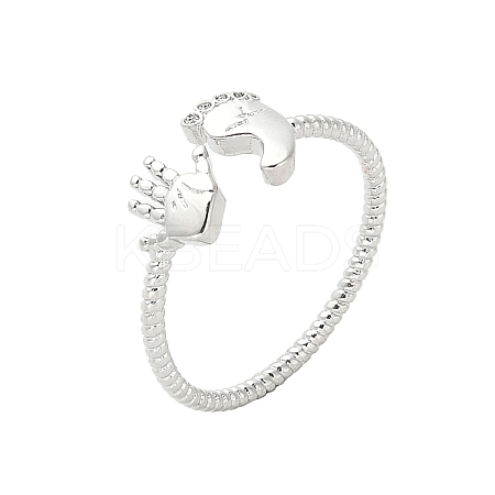 Footprint & Palm Brass Open Cuff Ring for Women RJEW-A040-03P-1
