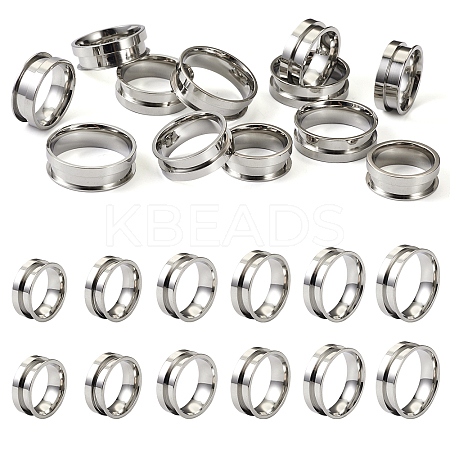 12Pcs 6 Size 201 Stainless Steel Grooved Finger Ring Settings STAS-TA0002-15P-1