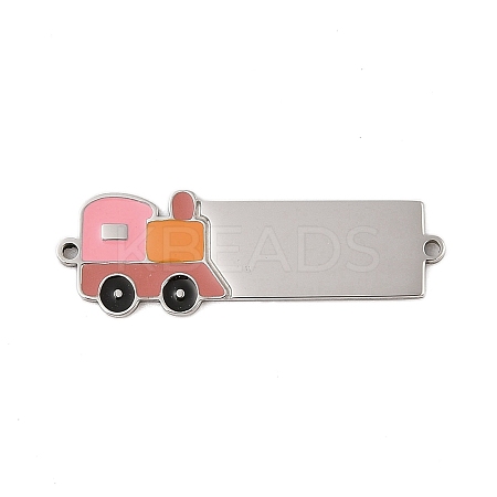304 Stainless Steel Hot Pink Enamel Vehicle Connector Charms STAS-P377-13P-A-1