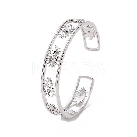 Clear Cubic Zirconia Eye Open Cuff Bangle BJEW-P293-01P-1