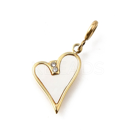 Heart 304 Stainless Steel Rhinestone Pendant Decorations STAS-H202-03G-1
