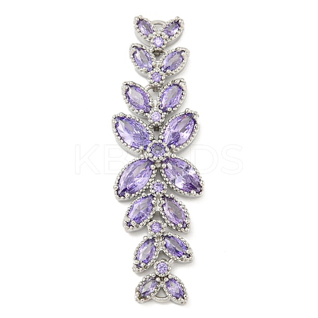 Brass Pave Lilac Cubic Zirconia Flower with Leaf Links Connector Charms KK-P277-52P-03-1