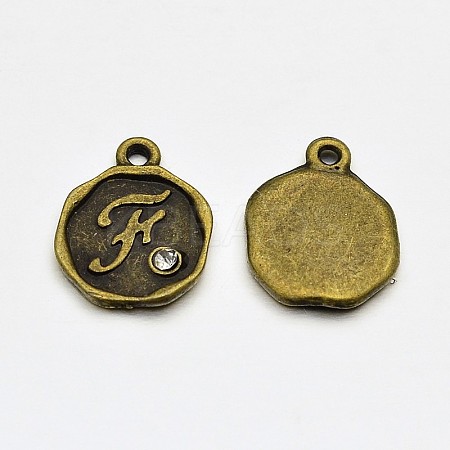 Antique Bronze Plated Alloy Rhinestone Charms ALRI-J152-F-NF-1