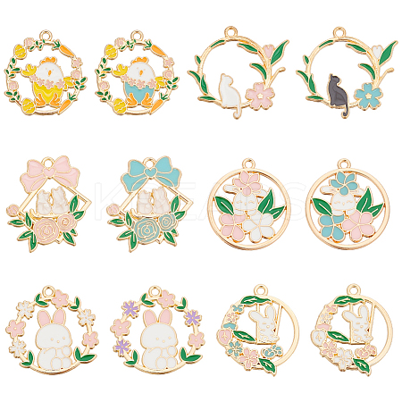 24Pcs 12 Styles Alloy Enamel Pendants ENAM-SC0005-37-1