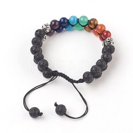 Chakra Natural Lava Rock Braided Bead Bracelets BJEW-O164-A09-1
