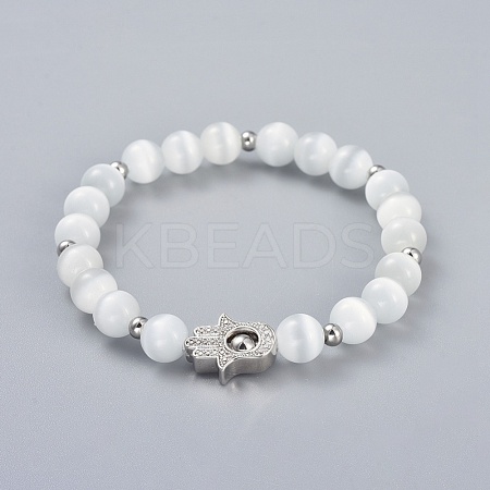 Cat Eye Round Beads Stretch Bracelets BJEW-JB04409-04-1