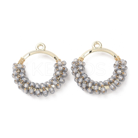 Brass Ring with Seed Beaded Pendants GLAA-K060-06G-04-1