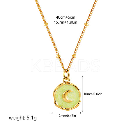 304 Stainless Steel Enamel Flat Round Pendant Necklaces for Women FS-WGF87E1-01-1