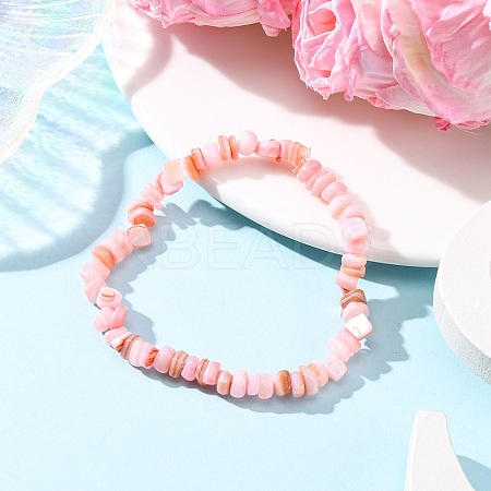 Dyed Natural Freshwater Shell Beaded Stretch Bracelets for Men Women BJEW-JB12478-02-1