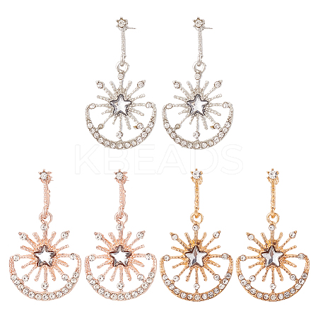 3 Pairs 3 Colors Crystal Rhinestone Sun with Moon Dangle Stud Earrings EJEW-AN0001-72-1