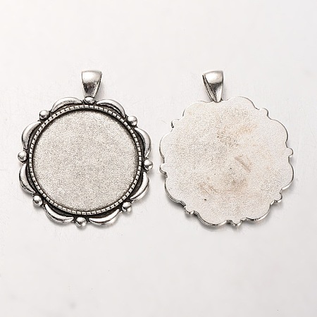 Tibetan Style Alloy Flower Pendant Cabochon Settings PALLOY-J494-37AS-1