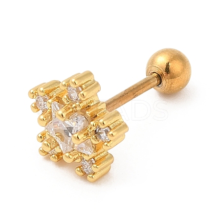 Brass Micro Pave Clear Cubic Zirconia Stud Earrings EJEW-L265-11G-1