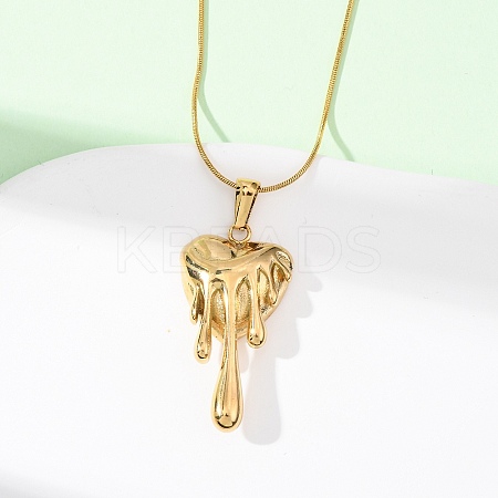 304 Stainless Steel Melted Heart Pendant Snake Chain Necklaces for Women NJEW-F354-09G-1
