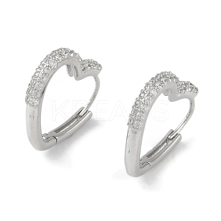 Clear Cubic Zirconia Heart Hoop Earrings EJEW-L292-010P-1