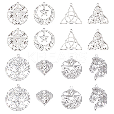 DIY 16Pcs 8 Style Rack Plating 304 Stainless Steel Pendants STAS-SC0004-81-1