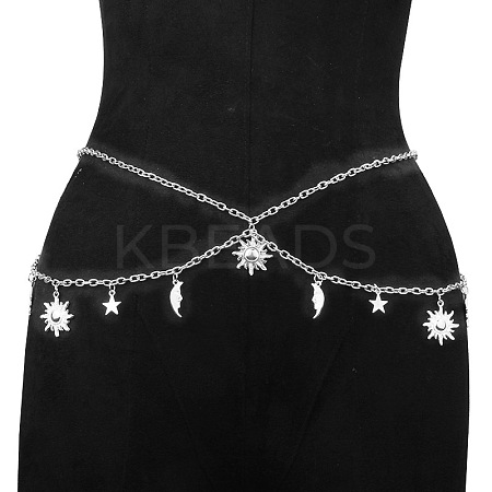 Alloy Moon Sun Star Double Layer Tassel Waist Chains WG6E939-02-1
