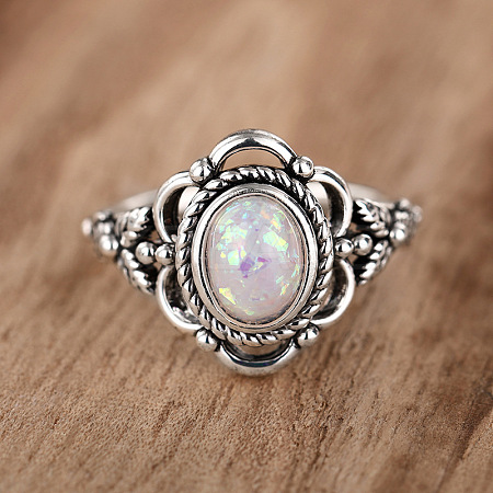 Alloy with Plastic Imitation Opal Finger Rings FS-WG4C942-05-1