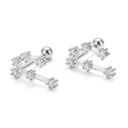 Brass Micro Pave Clear Cubic Zirconia Stud Earrings EJEW-F258-01L-P-1