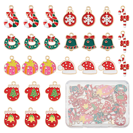 36Pcs 9 Styles Christmas Theme Alloy Enamel Pendants FIND-FH0010-15-1