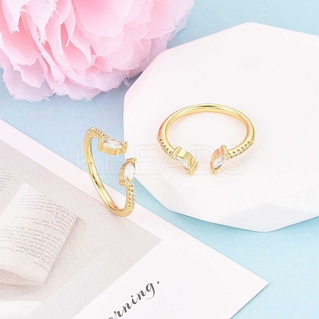 Brass Micro Pave Cubic Zirconia Cuff Rings for Women KK-T071-74G-1