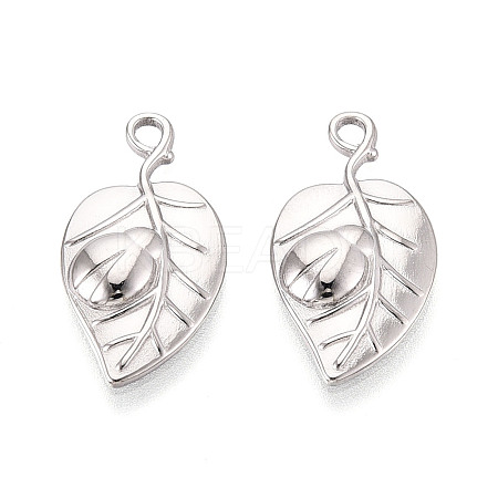 304 Stainless Steel Leaf Pendants STAS-T069-34P-1