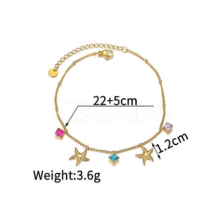 Bohemian Style 304 Stainless Steel Pave Cubic Zirconia Rhombus Starfish Charm Anklets FS-WGDB107-08-1