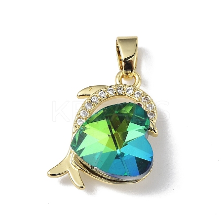 Real 18K Gold Plated Rack Plating Brass Micro Pave Clear Cubic Zirconia Pendants KK-C015-22G-01-1