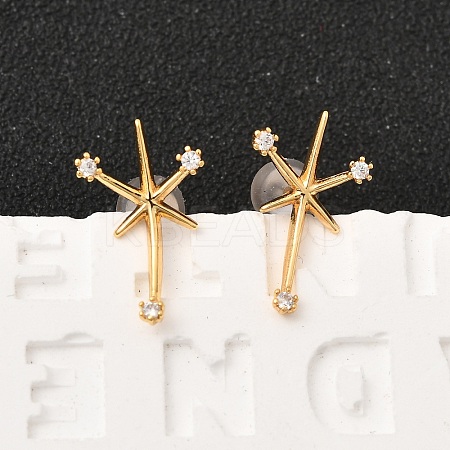 Brass Micro Pave Clear Cubic Zirconia Star Stud Earrings EJEW-C158-02G-1