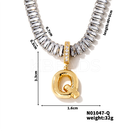 Golden Tone Brass Pave Clear Cubic Zirconia Letter Pendant Necklaces for Women YX4437-17-1