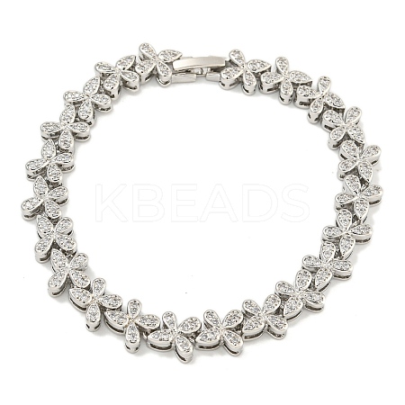Rack Plating Brass Pave Cubic Zirconia Butterfly Link Bracelets for Women BJEW-B110-05P-03-1