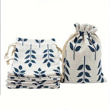 Printed Cotton Imitation Burlap Packing Pouches Drawstring Bags LS-PW-WG7B662-12-1