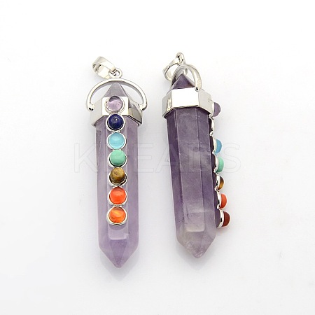 Yoga Chakra Jewelry Platinum Plated Brass Gemstone Double Terminated Pointed Big Pendants LS-G-P053-19F-1