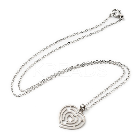 201 Stainless Steel Hollow Heart Pendant Necklace with Cable Chains NJEW-Q317-14P-1