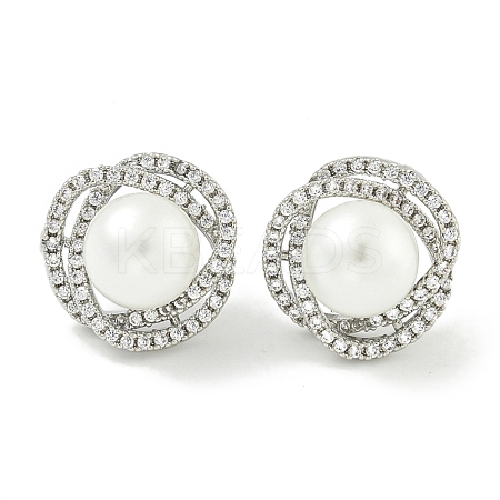 Brass Micro Pave Clear Cubic Zirconia Stud Earrings EJEW-H014-04P-1