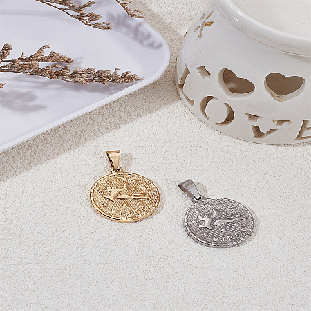 2Pcs 2 Colors 304 Stainless Steel Pendants STAS-LP0003-92K-1