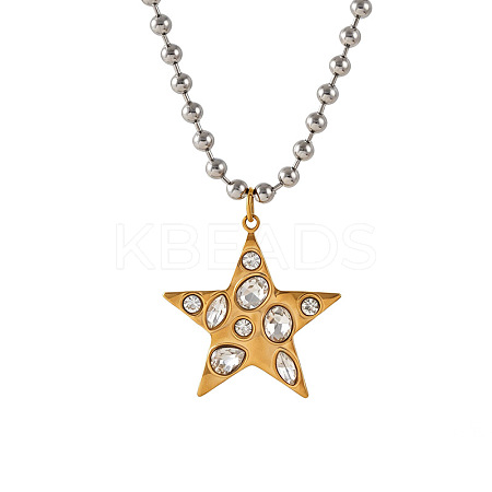304 Stainless Steel Pave Clear Cubic Zirconia Geometric Pendant Necklaces WG22380-01-1