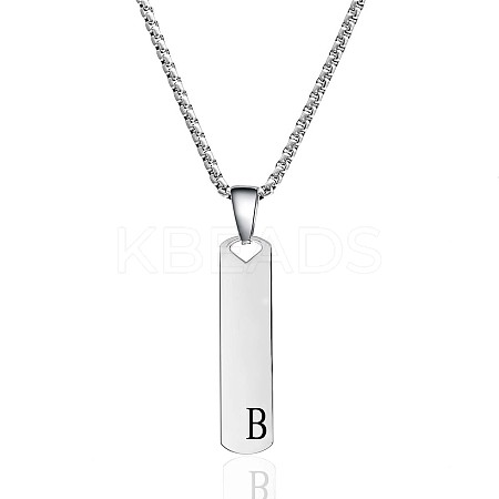 304 Stainless Steel Rectangle with Letter Pendant Box Chain Necklaces FS-WGD7C78-02-1