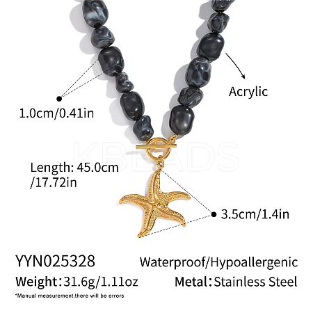 Vintage Stainless Steel Starfish Pendant Black Acrylic Nuggets Beaded Necklaces for Women BF0589-2-1