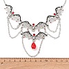 Halloween Bat Alloy Siam Rhinestone Bib Necklaces for Women LS-NJEW-P340-02P-3