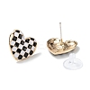 Black and White Checkerboard Heart Stud Earrings LS-EJEW-Z013-01LG-2
