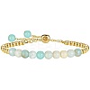 Natural Flower Amazonite 304 Stainless Steel Round Beaded Adjustable Slider Bracelets for Men Women AW1156-3-1