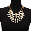 Alloy & Plastic Imitation Pearl Round Beaded Double Layer Tassel Bib Necklaces for Women FS-WG430C8-03-2