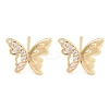 Butterfly Brass Pave Clear Cubic Zirconia Stud Earrings for Women EJEW-S216-03G-1