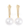 Rack Plating Brass Clear Cubic Zirconia ABS Pearl Earrings EJEW-S219-15G-06-1