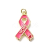October Breast Cancer Pink Awareness Ribbon Brass Enamel Pendants KK-S517-04H-G-1