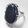 Adjustable Oval Dyed Natural Lapis Lazuli Wide Band Finger Rings RJEW-L062-03N-2