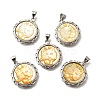 Brass Pave Natural Yellow Shell Carved Cat Pendants KK-Z091-08P-01-1