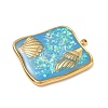 304 Stainless Steel Epoxy Resin with Natural Shell and Sequins Inside Pendants STAS-L026-17G-D03-2