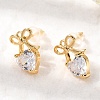 Heart Brass Micro Pave Clear Cubic Zirconia Stud Earrings EJEW-P331-06G-2