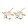 Bat Brass Micro Pave Clear Cubic Zirconia Stud Earrings for Women EJEW-G428-14G-4